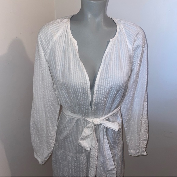 Roan and Ryan Dress Maxi Long Sleeve Tie Waist White Cotton Stripe XS NWT - Picture 2 of 9